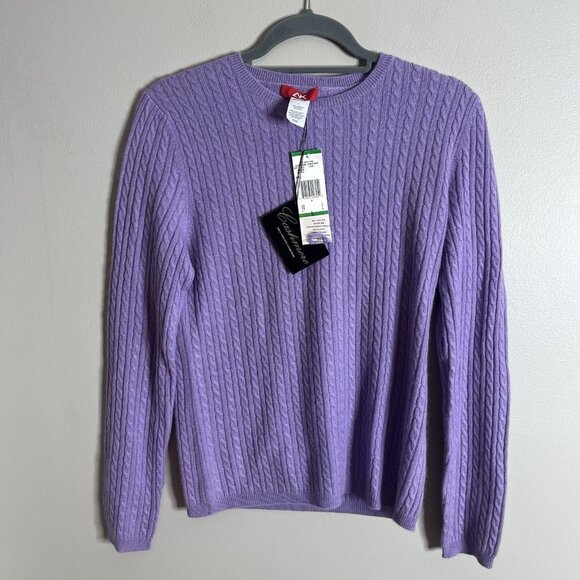 Anne Klein NEW Size Large Purple Lavender Cable Knit Cashmere Sweater - Picture 1 of 6